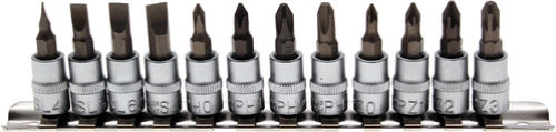 Bit-Einsatz-Satz | Antrieb Innenvierkant 6,3 mm (1/4") | Schlitz, Kreuzschlitz PH, Kreuzschlitz PZ | 12-tlg.