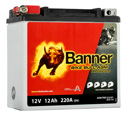 Bike Bull - AGM PROfessional Motorradbatterie ETX 14 12V 12Ah 220EN L150 x B88 x H145 Bike Bull - AGM PROfessional Motorradbatterie ETX 14 12V 12Ah 220EN L150 x B88 x H145